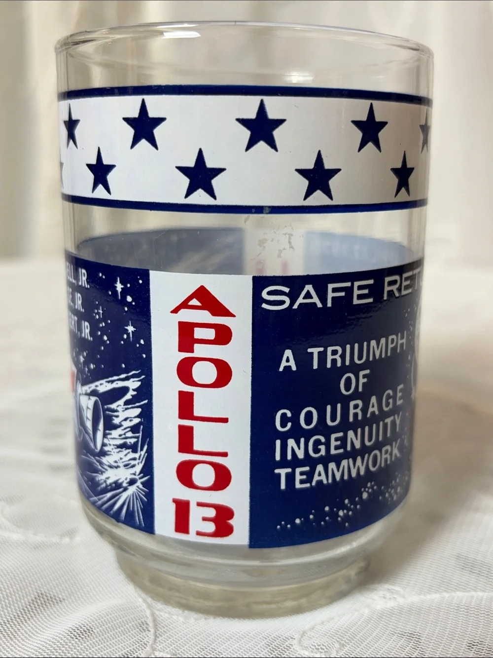 Libbey Vintage Apollo 13 Commemorative Glass Tumbler - Red, White & Navy